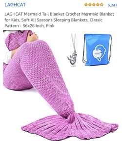 Kids Knit Pink Mermaid Tail Blanket - One