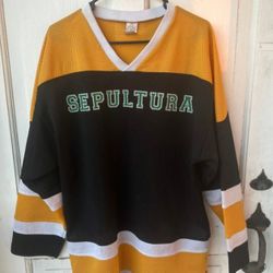 Vintage 1990’s SEPULTRA Old School Hockey Jersey Shirt XL Yellow Black