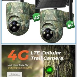 Cellular Trail Camera 2 Pack, 4G LTE SIM Card Included, Solar Game Cellular Camera, 360° View Live Streaming, 2K Color Night Vision Motion Activated, 