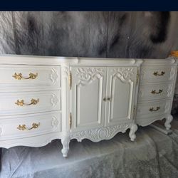 Solid Wood White Dresser W/ Gold