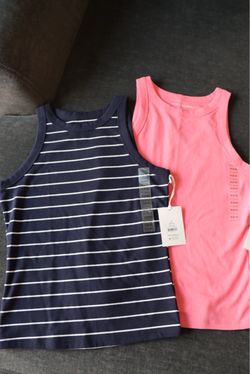 2 New Women's Tank Tops Navy Stripe & Pink