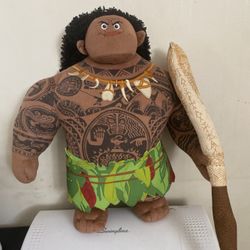 Disney Store 16"  Moana Mega Maui Talking Plush Doll With Hook Read Description