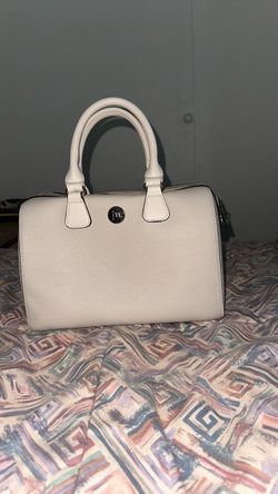 White Pebbled Leather Structured Handbag