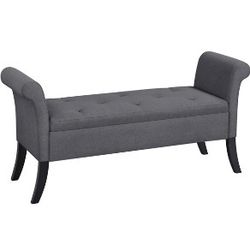 Modern Fabric Tufted Storage Bench with Rolled Arms Cushioned Ottoman Bench