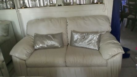 Beige leather 2 piece sofa