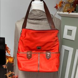 Dooney & Bourke Orange Nylon Tote with Brown Leather Straps