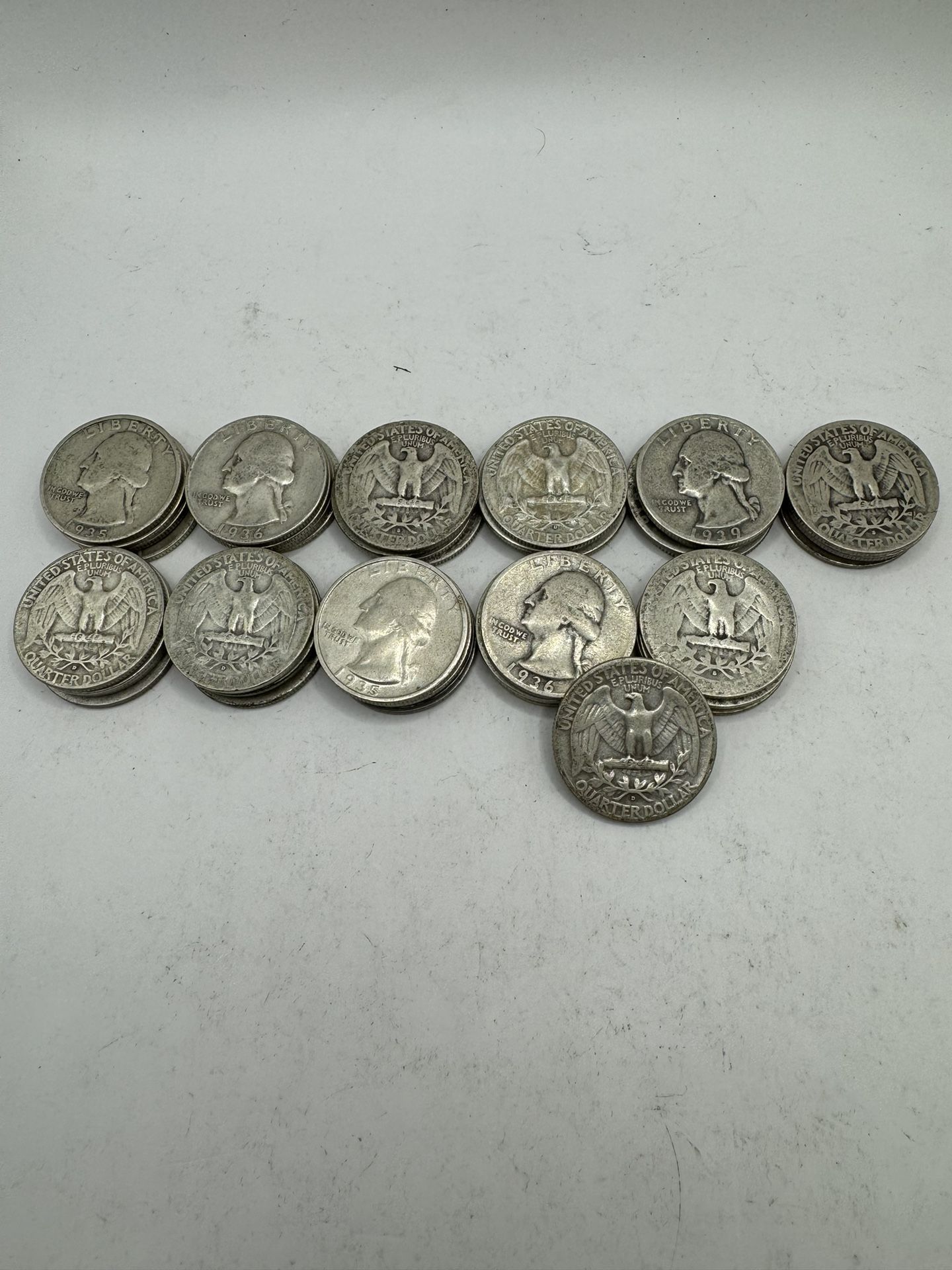 45 Semi-Key Date 90% Silver Washington Quarters Coins All From 1930s With Mint Marks!