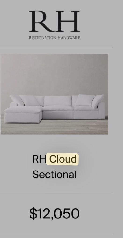 Restoration Hardware CLOUD MODULAR 4-PIECE SOFA-CHAISE SECTIONAL