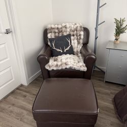 Leather Sofa Chair + Foot Rest