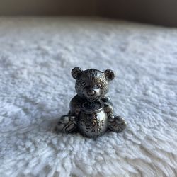 Darling Pewter Happy Teddy Bear Cub Sitting Holding Cookie Jar