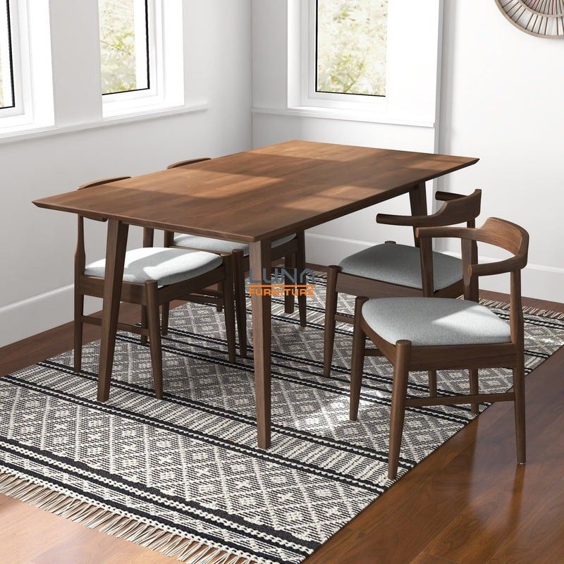 Alpine Walnut Large Dining Set with 4 Sterling Gray Dining Chairs

