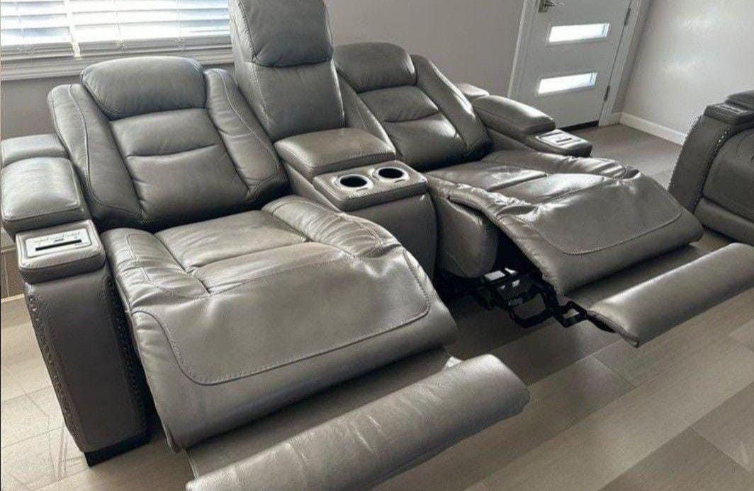  Gray Power Reclining Living Room Set Sofa And Loveseat.      Recliner Available 