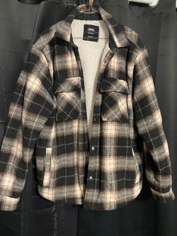 ZARA  Men’s Heavyweight  Sherpa-Lined Plaid Flannel Shirt Size XL  Relaxed Fit
