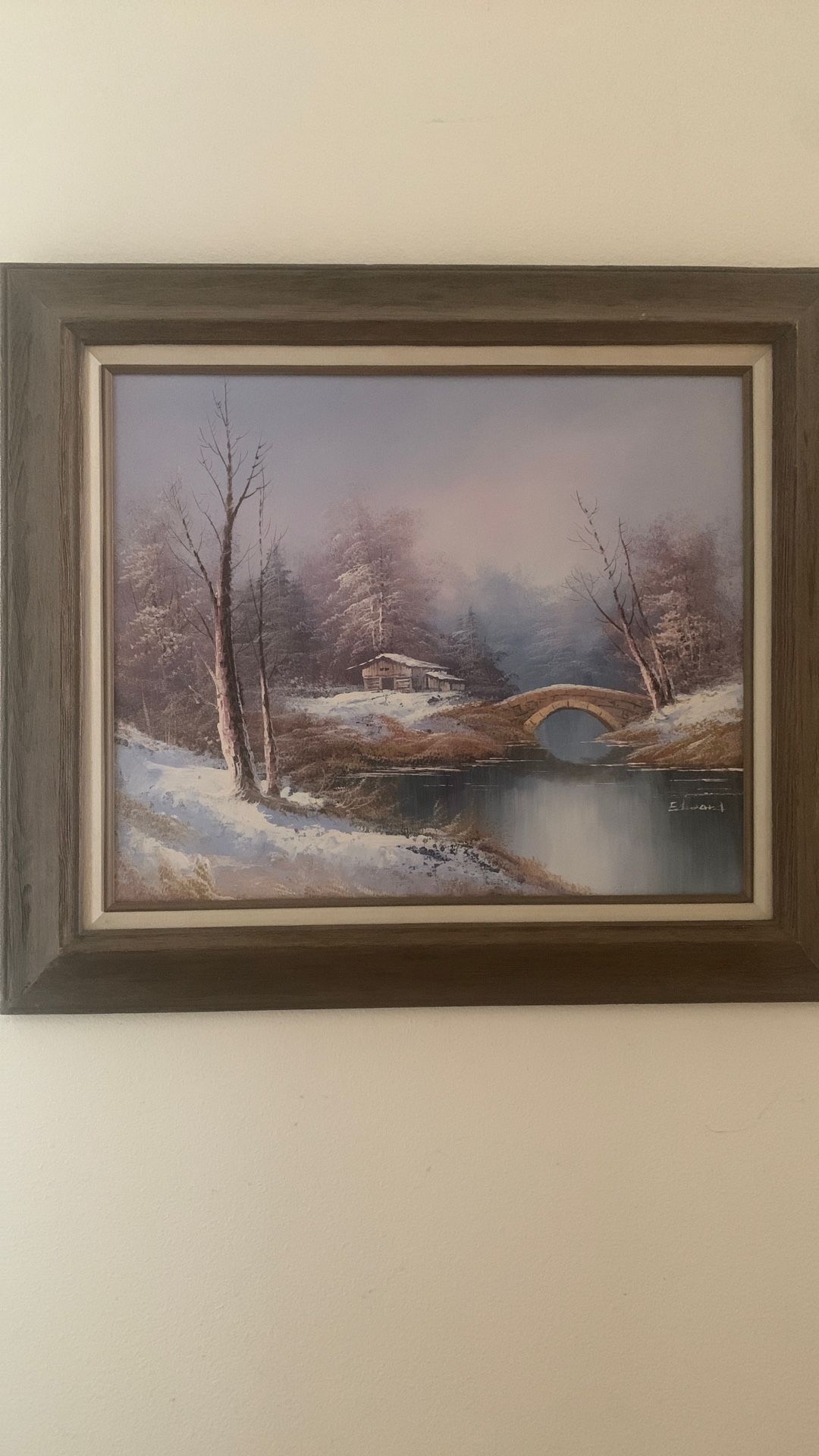 Snowy Bridge Painting