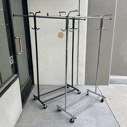 New $25 Each Expandable Garment Clothing Dress Hanging Rack With Locking Wheels Chrome Or Black Finished 