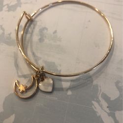 Gold Bracelet With White Heart And Moon Charms