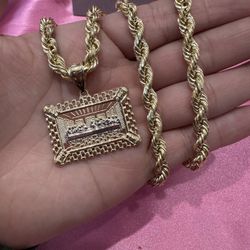 14k Gold 6mm Rope W Last Supper Pendant