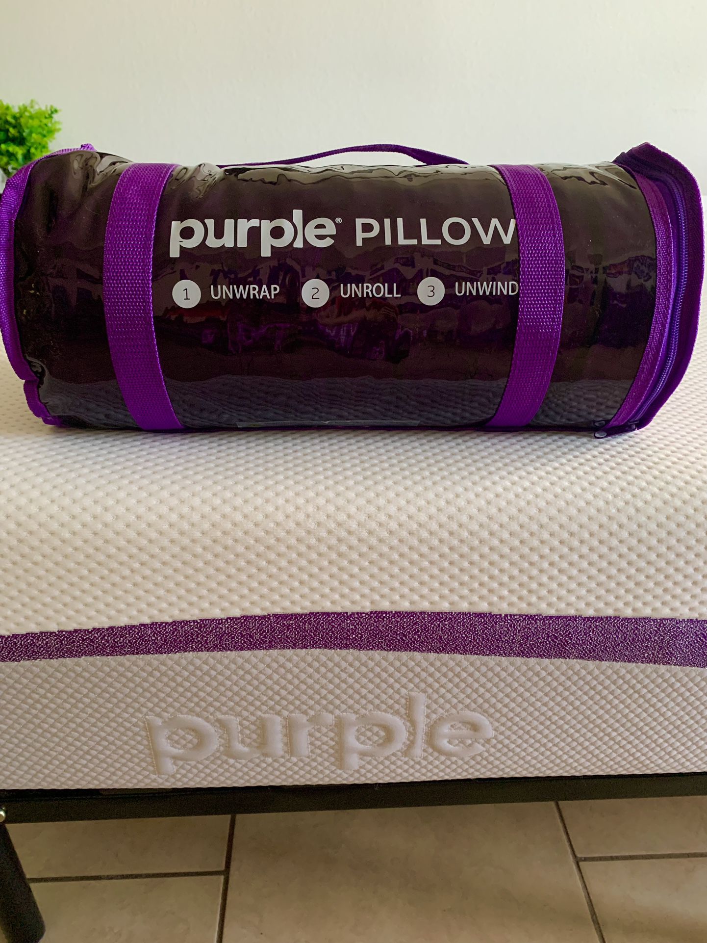 Purple Mattress (Full) with Frame & Pillow (Standard)