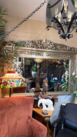 Solid Car wood, beautiful, large ornate mirror 69 by 52