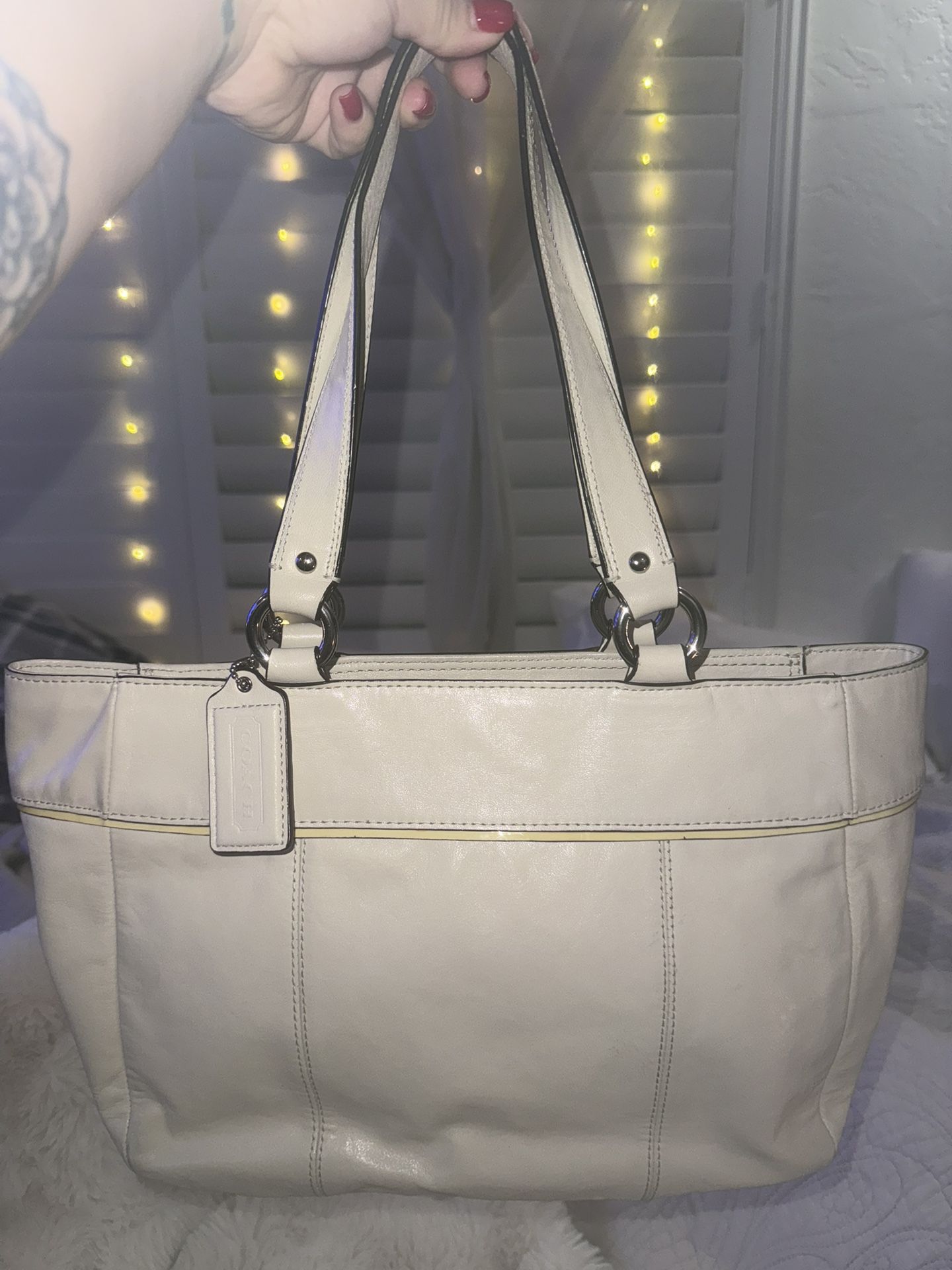 Cream Leather Coach Tote
