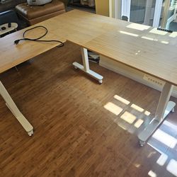 L-Shaped Bamboo Standing Desk - Adjustable Height