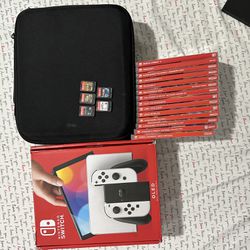 Nintendo Switch OLED +SD 128gb + Games +travel Case 