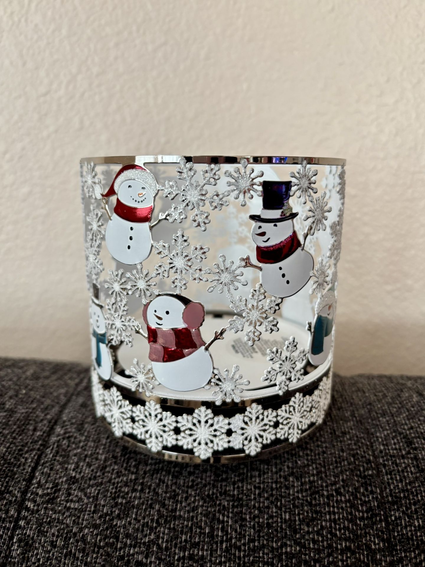 Playing Snowmen 3-Wick Candle Holder
