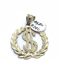 Gold Money Sign Pendant 10K New 