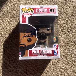 PAUL GEORGE AUTOGRAPHED SIGNED FUNKO POP VINLYL BLACK ALTERNATE JERSEY CLIPPERS PACERS THUNDER