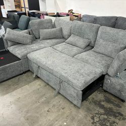 107'' Modular Sectional Pull-out Sofa, L shape with Wide Seats, Free Movement Storage Ottoman, Free Combination,(missing one cushion)