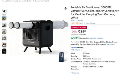 Portable Air Conditioner, 3300BTU Compact Air Cooler,Tent Air Conditioner for Van Life, Camping Tent, Outdoor, Office