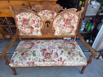 Antique Victorian Carved Wood Settee Loveseat