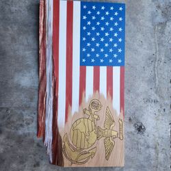 Handmade Wood American Flag USMC Wall Art