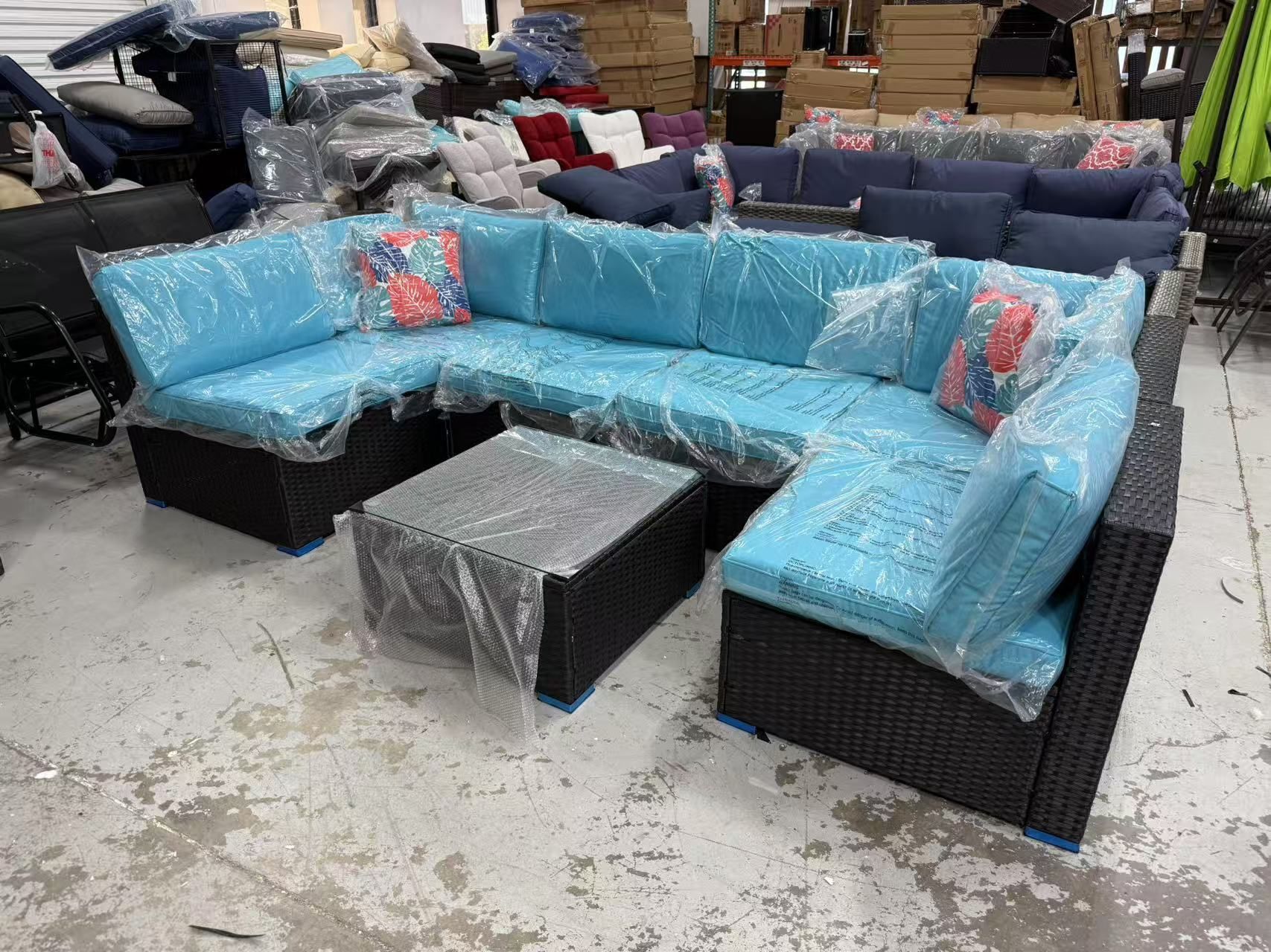 New 7 Pieces Outdoor Patio Sectional Sofa Couch,PE Wicker Furniture Conversation Sets