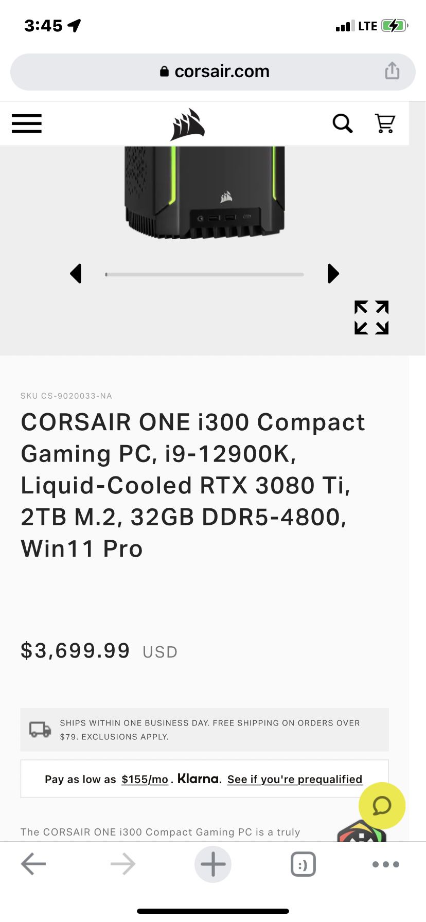 Pc Gamer Corsair One - I9 12900k, 32gb, Rtx 3080ti, 2tb M2