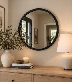 Round Wall Mirror with Black Frame