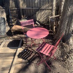 Wrought Iron Folding Table With Two Chairs