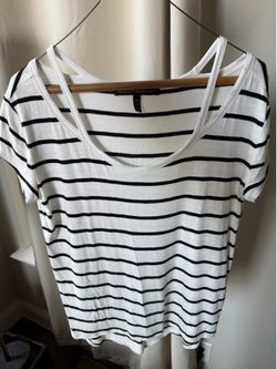 White House Black Market White and Black Striped Scoop Neck Tee XS