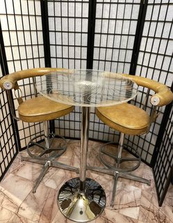 Daystrom Mid Century 1970s Chrome Swivel Bar Stools with Modern Bistro table