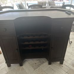 Solid Wood Bar With Wrought Iron Stools