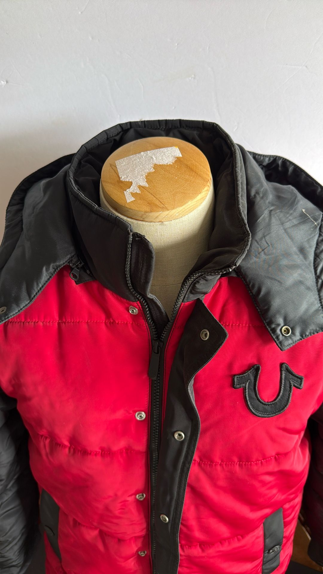 True Religion Men's Red and Black Hooded puffer Jacket - Main Image