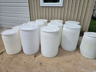 White Plastic 55-Gallon Drums