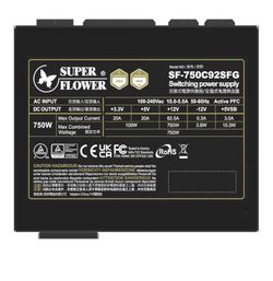 Super Flower SFX Combat SFX FG 750W 80+ Gold, Full Modular, ATX 3.1&PCIe 5.1, W/12V-2x6, SF-750C92SFG, Black