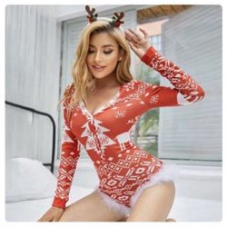 Christmas Long Sleeve Bodycon Sexy Bodysuits Winter Romper