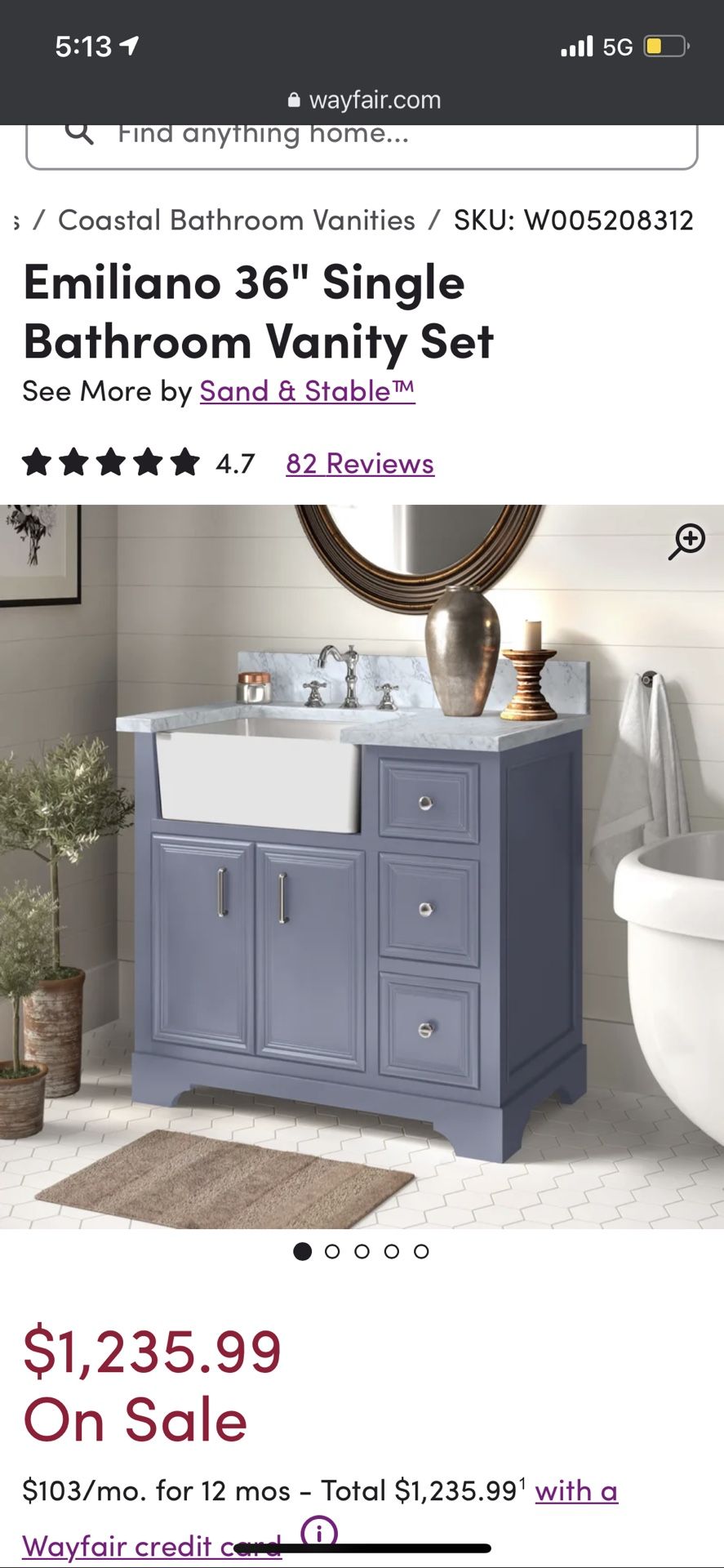 36” Blue Vanity Farm Sink