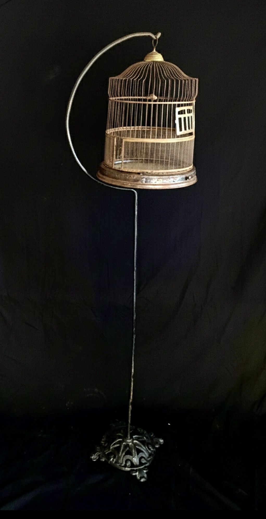 Antique Brass Bird Cage and Stand