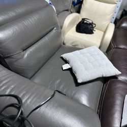 Leather Grey Couch Recliner And Head Recliner Plus White One - Also Reclines But With Leaver 