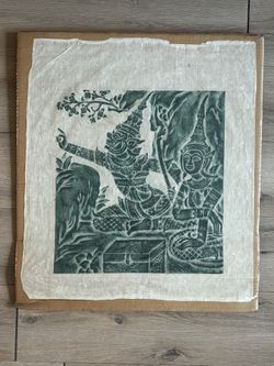 Pair of Vintage Thai Temple Rubbings on Rice Paper