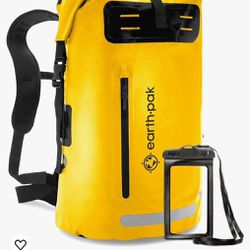 Earth Pak Waterproof Backpack - Heavy Duty Hiking Backpack - Roll-Top Closure - Waterproof Bag - Cushioned Dry Bags Waterproof w/ IPX8 Waterproof Phon