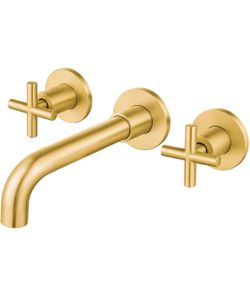 Brushed Gold Wall-Mount Bathroom Faucet